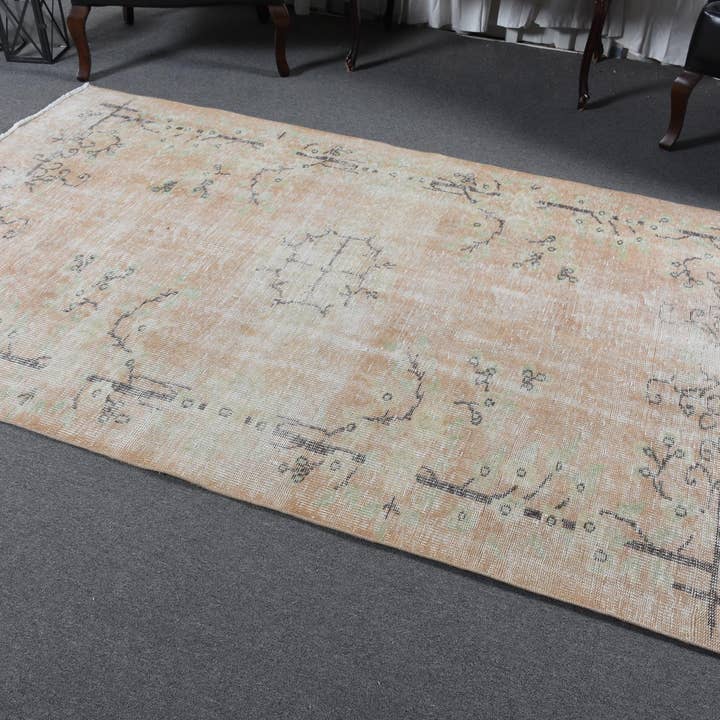 Turks vintage kleed, 4,6 x 7,6 ft vloerkleed, bruin-groen ikat-kleed voor wholesale door Vintage Rugs Loom