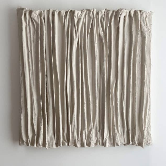 Kimberly George Art – wholesale Wall Accent – "Linear" - Beige - Fabric & Plaster on Canvas2