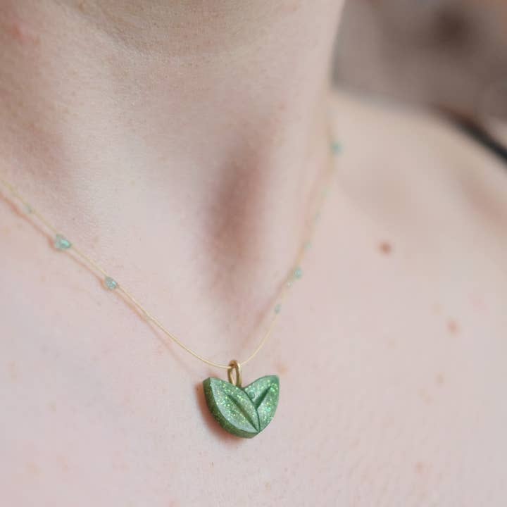 Glittering Green Leaf Handmade 16" Necklace for wholesale by Made by Wheeler