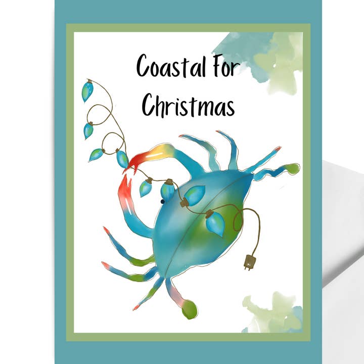 Coastal For Christmas Blue Crab Beach Holiday Greeting Card for wholesale by Sweet Sketches
