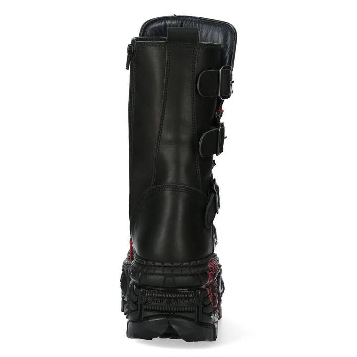 Black New Rock Mid Calf Punk Leather Boots-WALL028B-C1 for wholesale on Faire4