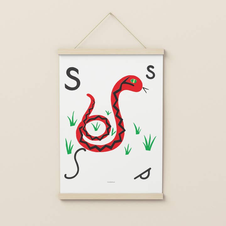 Illustrated Letter S Retro Art Print for wholesale by Know It All Prints