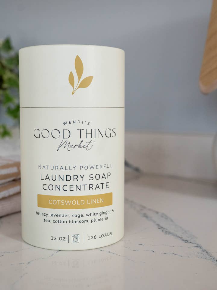 Détergent à lessive naturel en lin Cotswold pour la vente par Wendi’s Good Things Market
