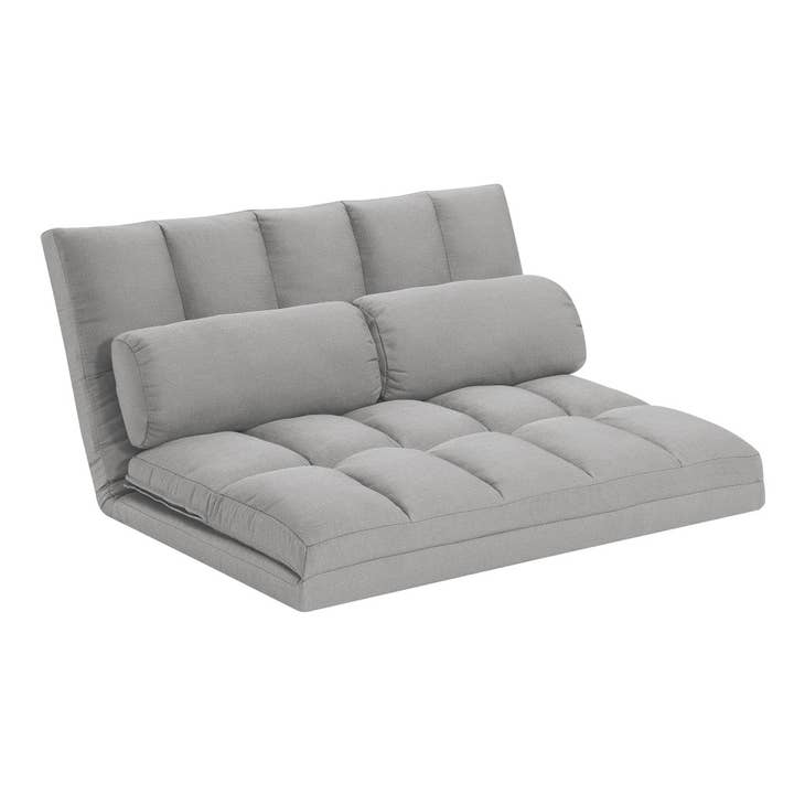 HomeRoots - Wholesale Sofa - 45" Gray Futon Convertible Sleeper Loveseat and Toss Pillows