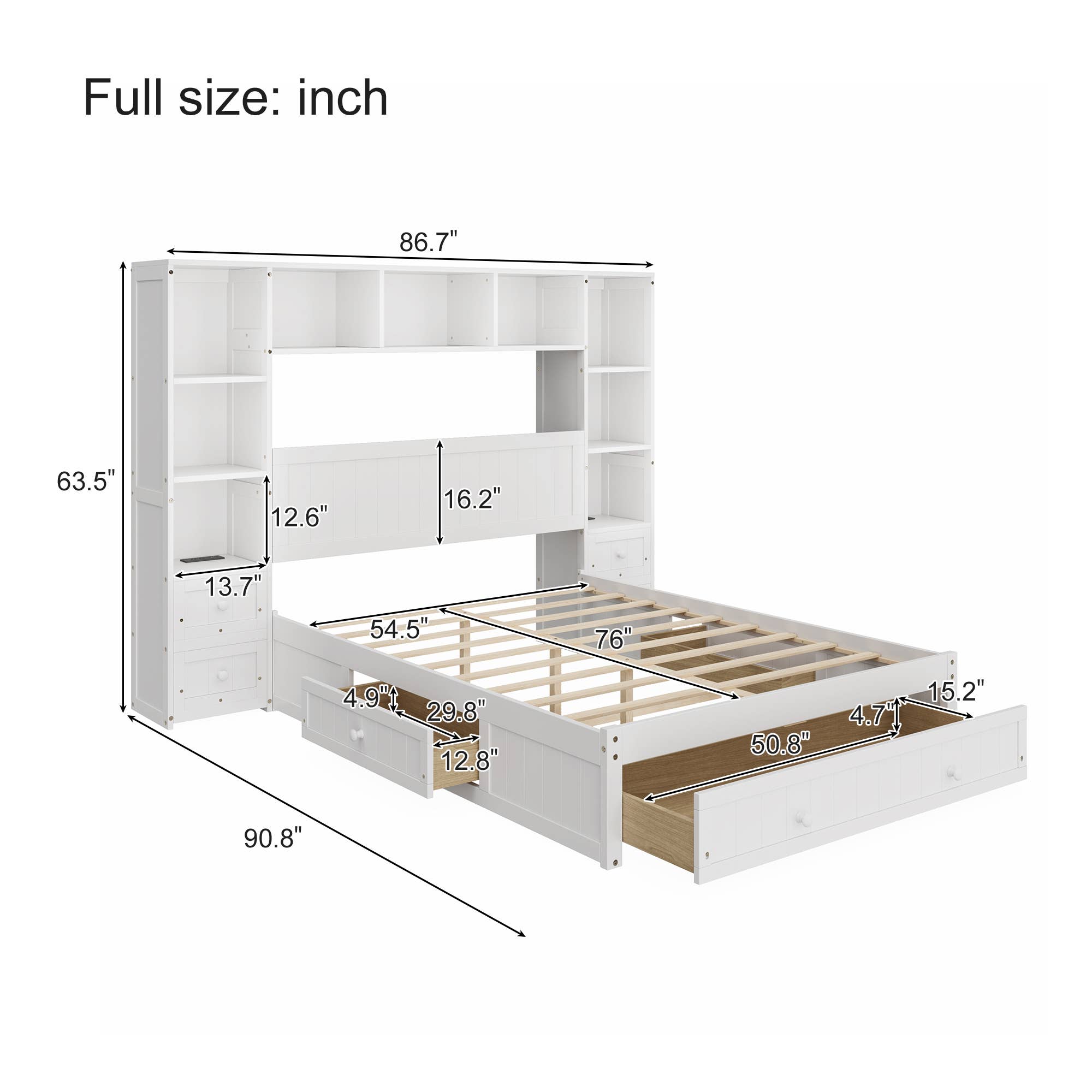 HOMYCASA DESIGN INC - Wholesale Bed - Full/Queen Size Pine Wood Platform Bed & Storage 2 Charging6