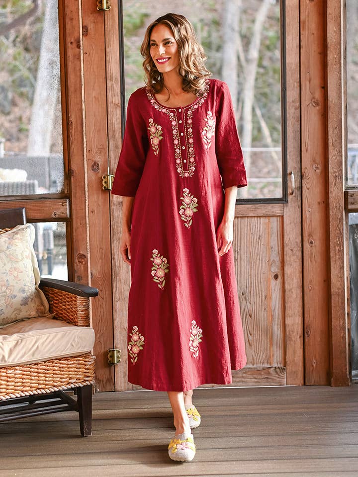 April Cornell Apparel - Wholesale Nightgown - Women's - Kerala Caftan - Cranberry0