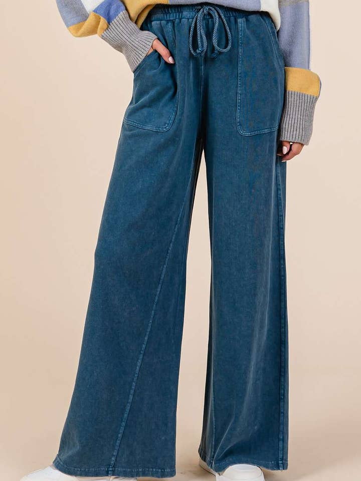 MINERAL WASH FRENCH TERRY WIDE LEG PANTS for wholesale by mittoshop