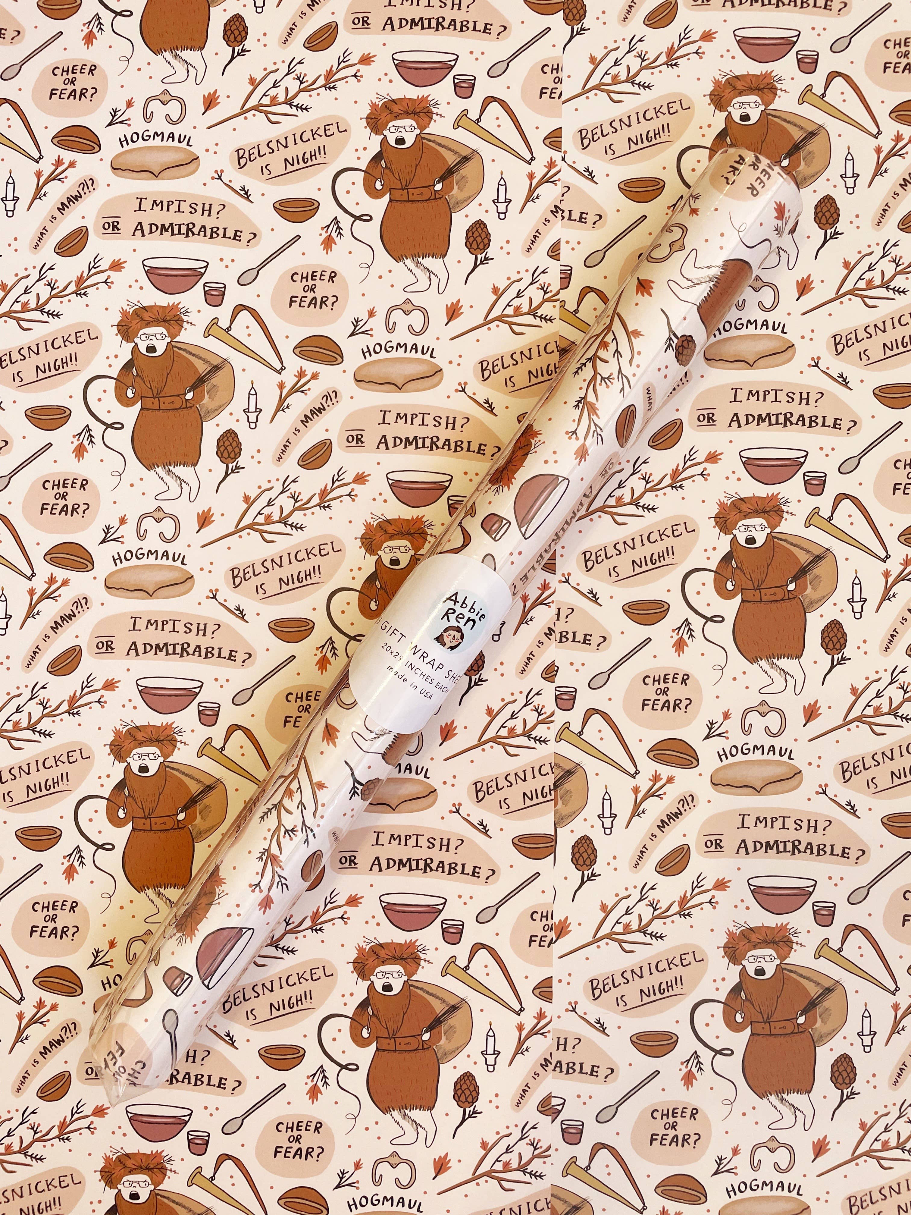 Abbie Ren Illustration – Großhandel Geschenkpapierrolle – Belsnickel is Nigh Christmas Geschenkpapier, 3-Blatt-Rolle6