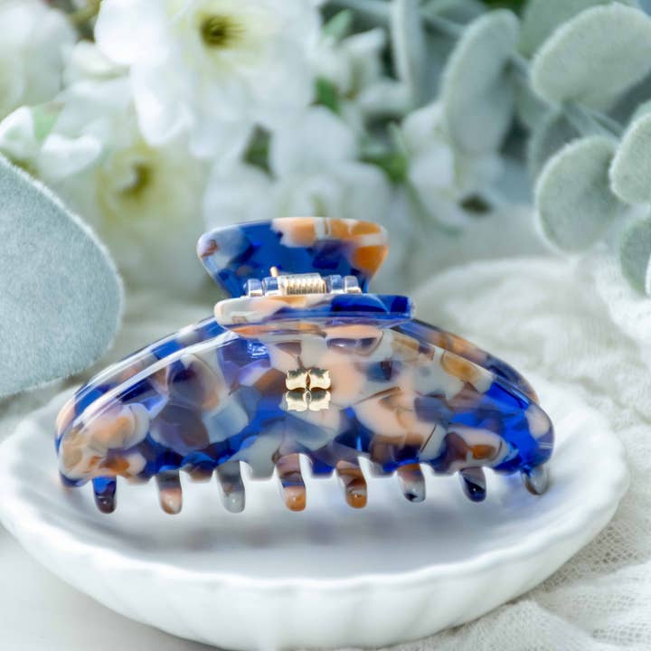 Fenna&Fei - Wholesale Hair Clip - Women's - Glamour Grip Mini Claw in Sodalite | Blue White Brown | Italian Acetate Tortoise Shell Small Hair Clip2