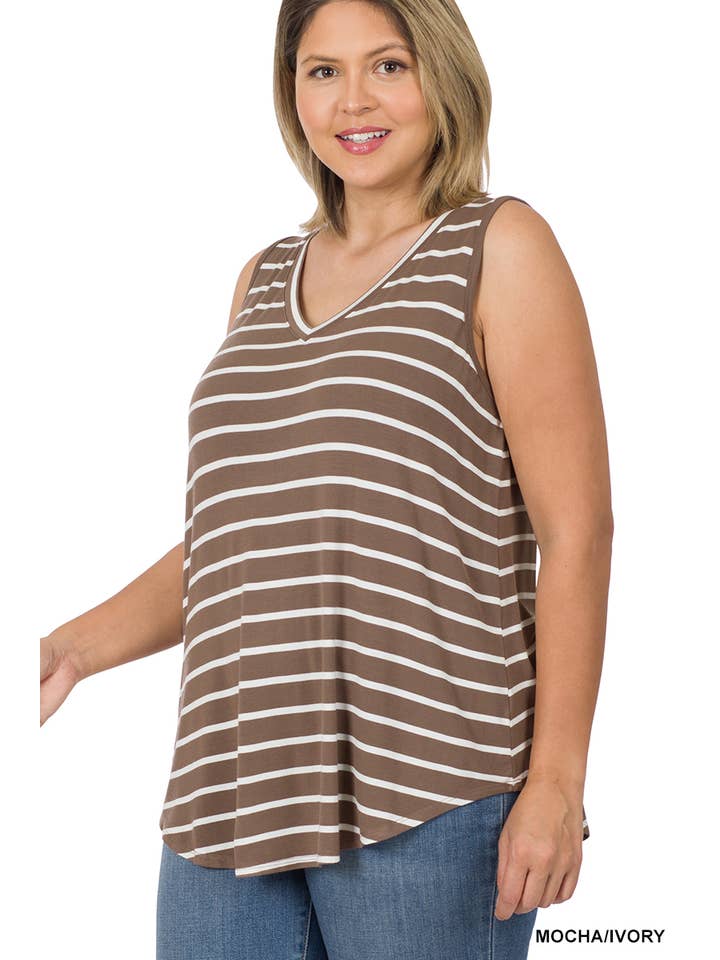 42POPS - Wholesale Knit Top - Women's - SI-22413 Plus Stripe Sleeveless V Neck Top