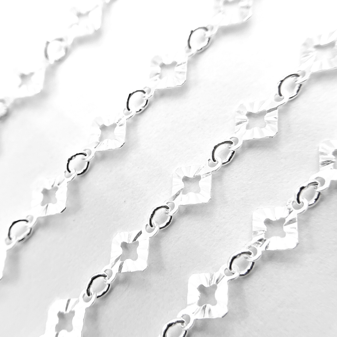 Jewels & Chains - Wholesale Link & Chain Necklace - V18DCSS. Sterling Silver Hammered Diamond Shape Link Chain4