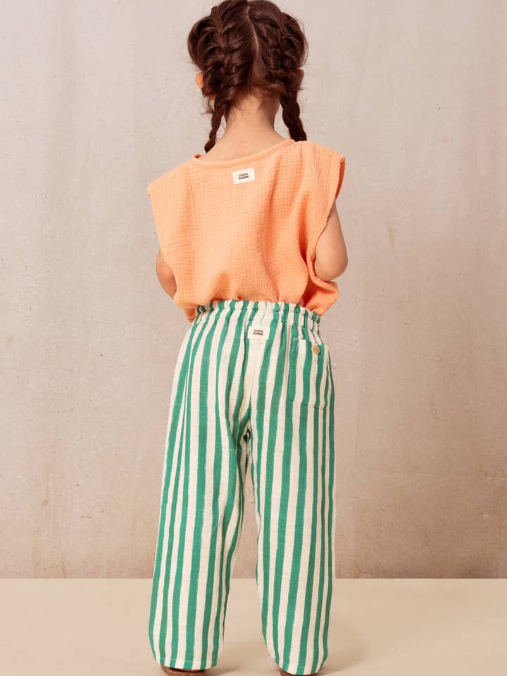 Studio Bohème Paris - Wholesale Pants - Kids - Cousin Green Striped Capri Pants