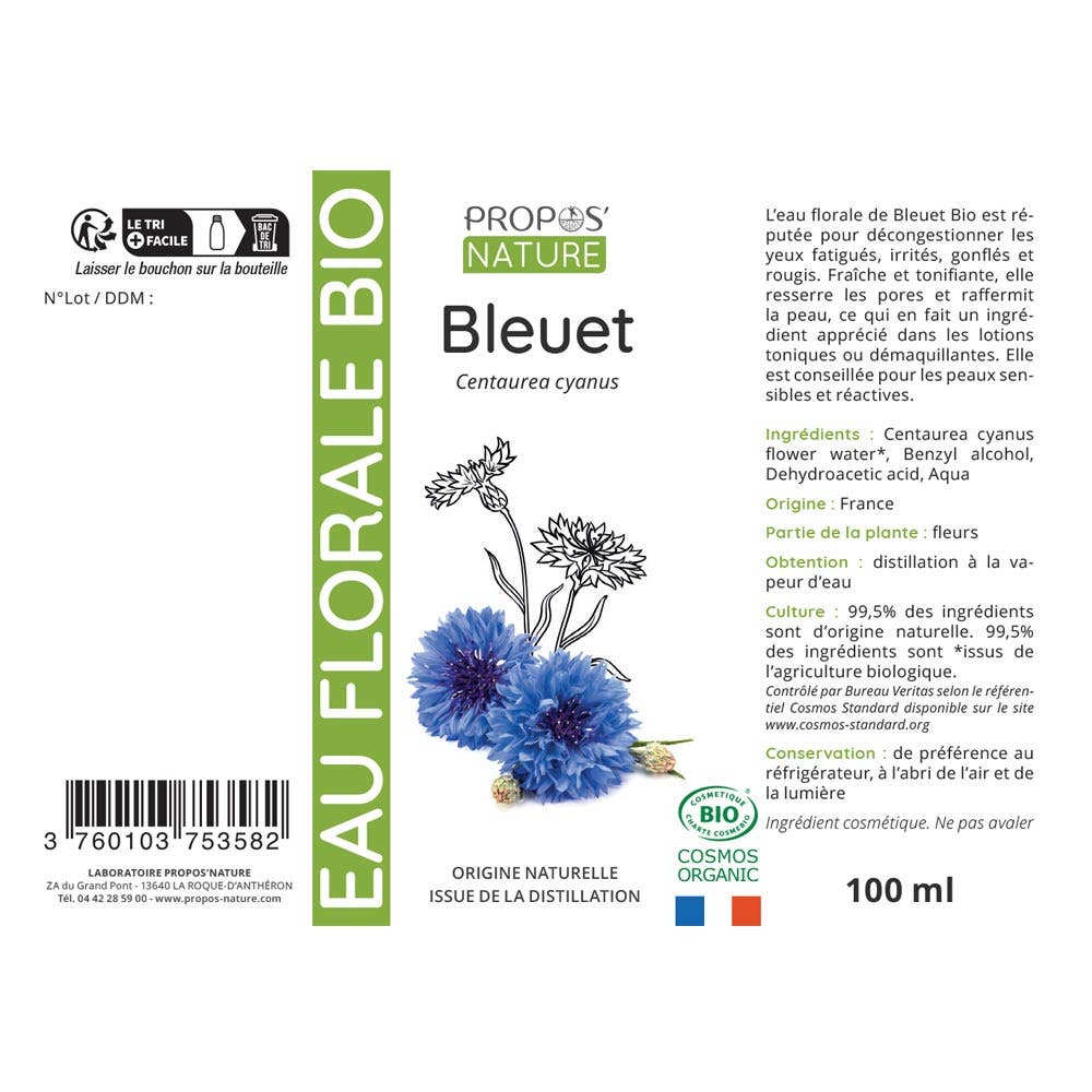 Propos'Nature – wholesale Ansikts- och kroppsspray – Ekologisk blåklint hydrosol 100 ml2