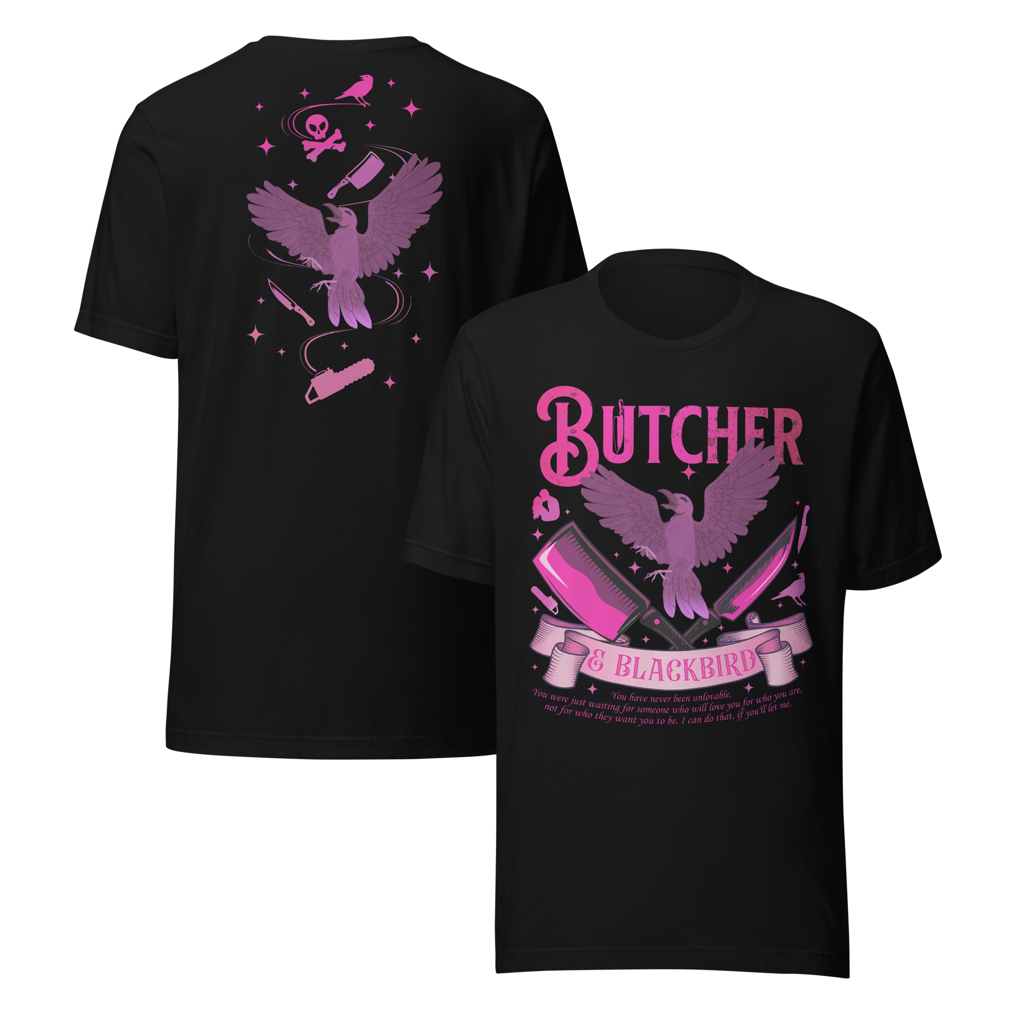 MagicMerchEmporium - Vente T-shirt sérigraphié – femme - T-shirt Butcher & Blackbird inspiré du roman dark romance3