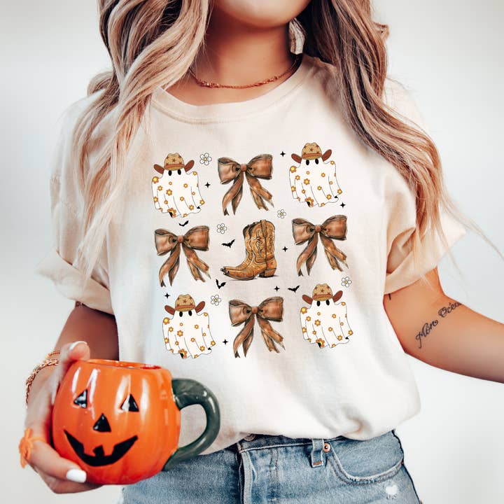 Western Halloween | Fall | Cowgirl | Ghost Boots | CC Tshirt for wholesale by The American Honey