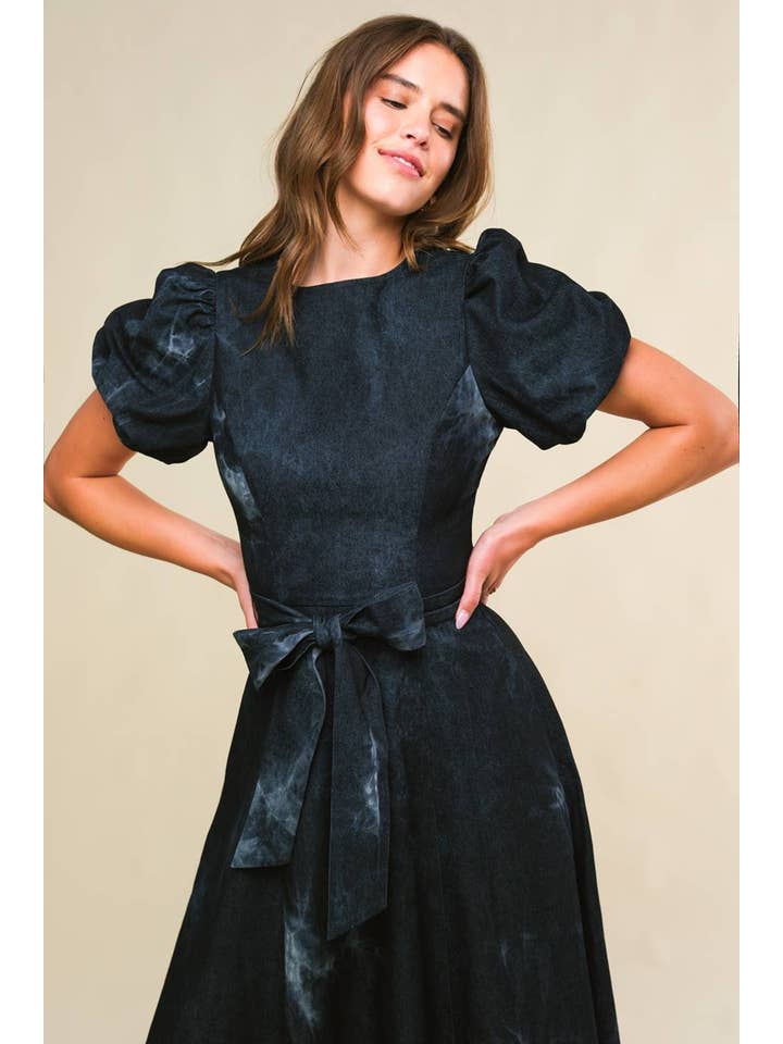 BLACK DENIM A printed twill midi dress - ID21444 for wholesale on Faire