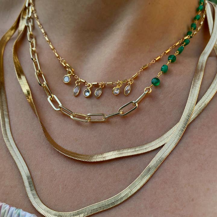 Native Gem – Colar de elos e correntes por atacado – COLAR GIA - ÔNIX VERDE1