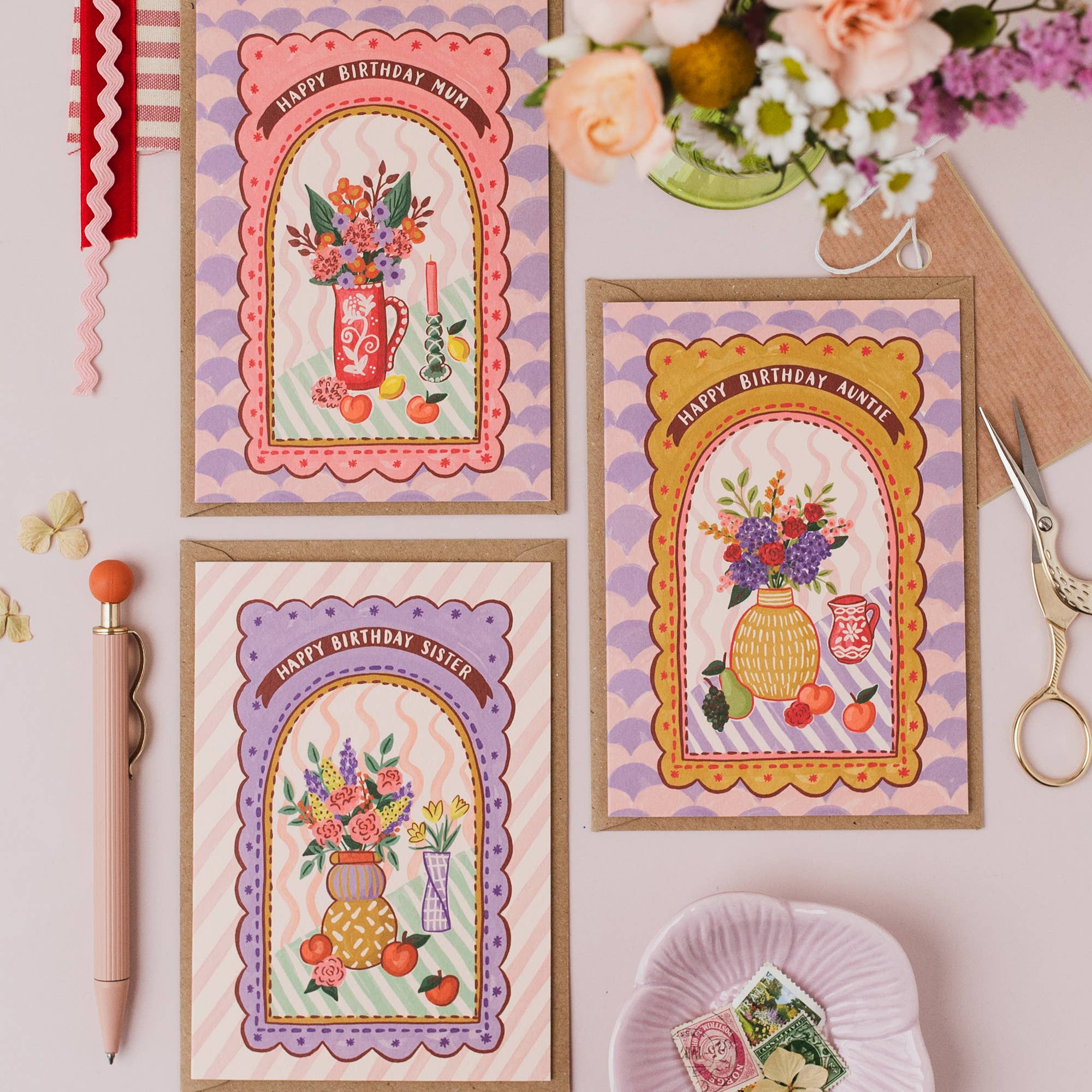 Jessie Maeve Studio - Wholesale Birthday Card - Mum Birthday Card - Maximalist Still Life Flowers & Fruit3