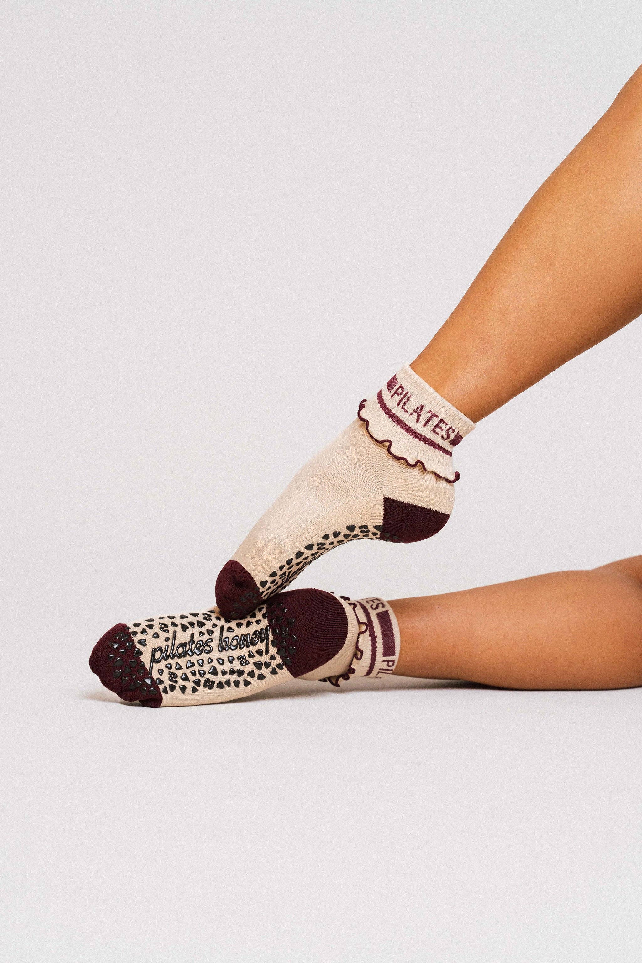 Pilates Honey - Wholesale Socks - Women's - Pilates and Stripes Foldover Ruffle Crew