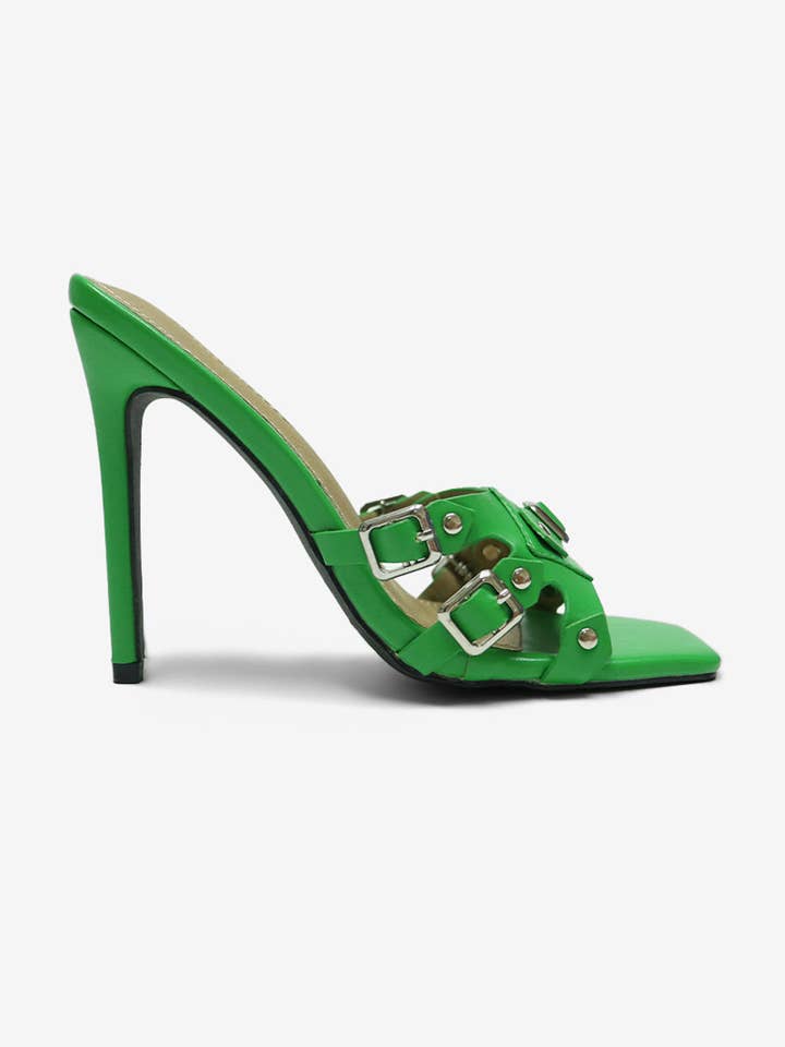 Lemonade Shoes - Wholesale High Heels - Women's - MISBEHAVED - Stiletto Square-Toe Heel w/ Metallic Buckles