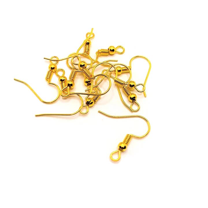 Gold Plated Fish Hook Earring Wires with Spring and Ball, 20x18mm for wholesale by Guerrilla Charm