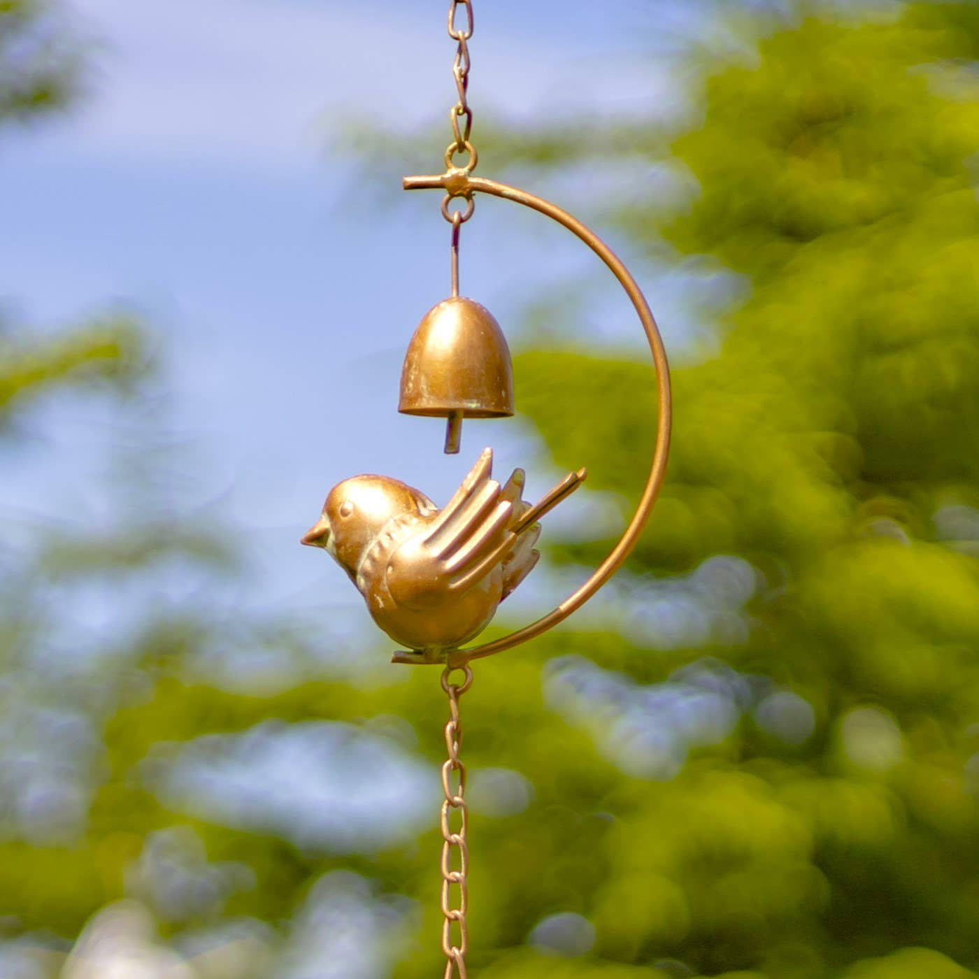 Zaer Ltd. International - Wholesale Outdoor Ornament/Decor - 96" Long Iron Rain Chain with Bird & Bell Details1