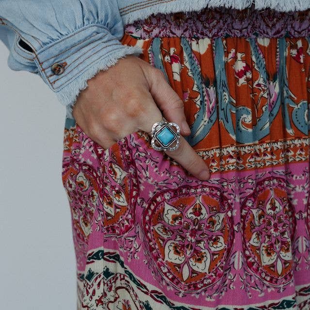 Three Bird Nest - Wholesale Cocktail/Statement Ring - Whimsical Square Ring - Turquoise