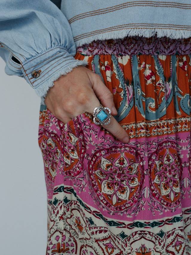 Whimsical Square Ring - Turquoise for wholesale by Three Bird Nest