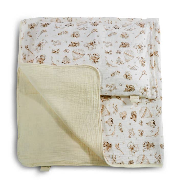 Vintage Bedding Set Double-Sided Blanket & Pillow Organic Cotton – Art Board for wholesale by Cherubin Chic