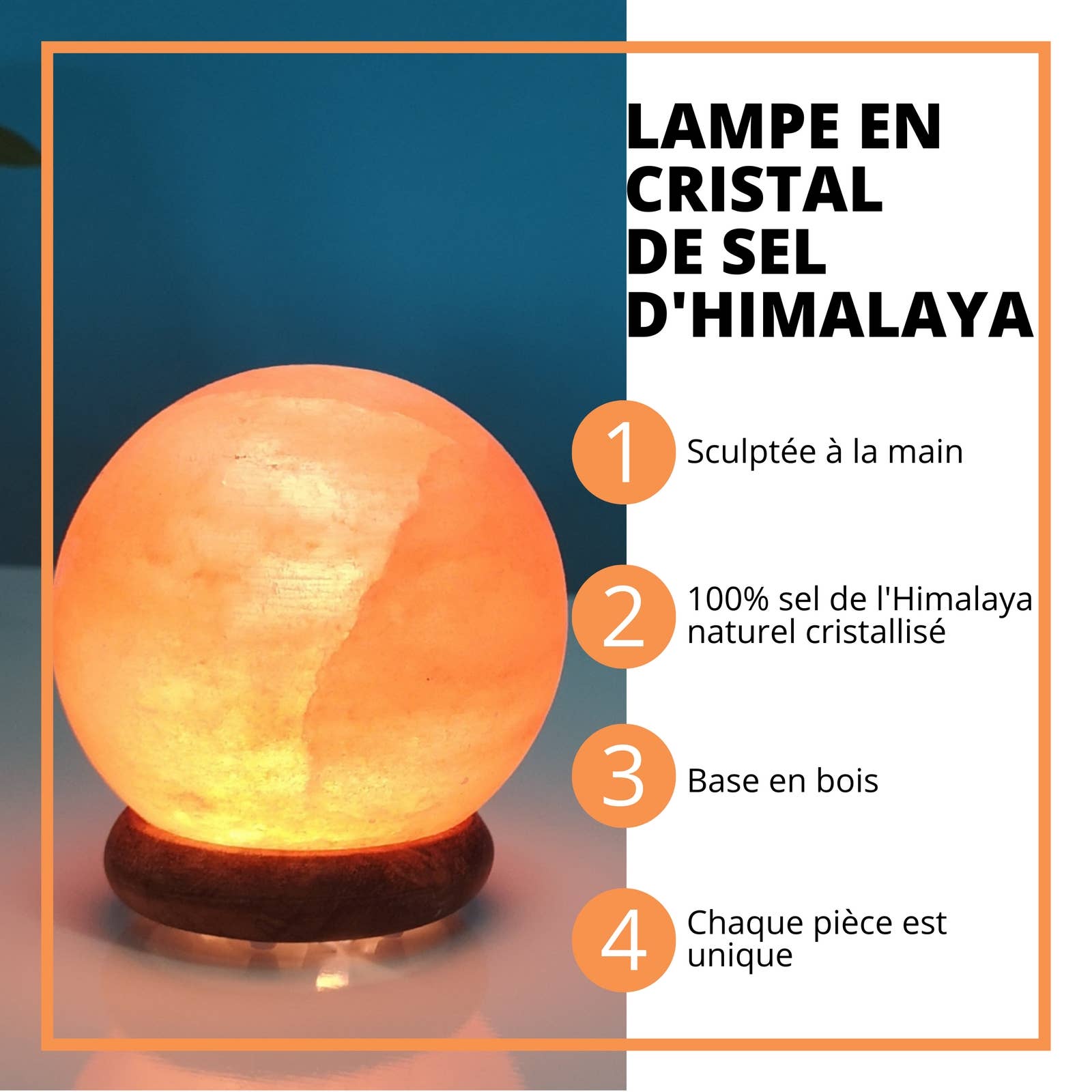 Zen'Arôme - Vente Lampes à sel - Lampe Sel de l'Himalaya Sphère sur prise USB + éclairage Led1