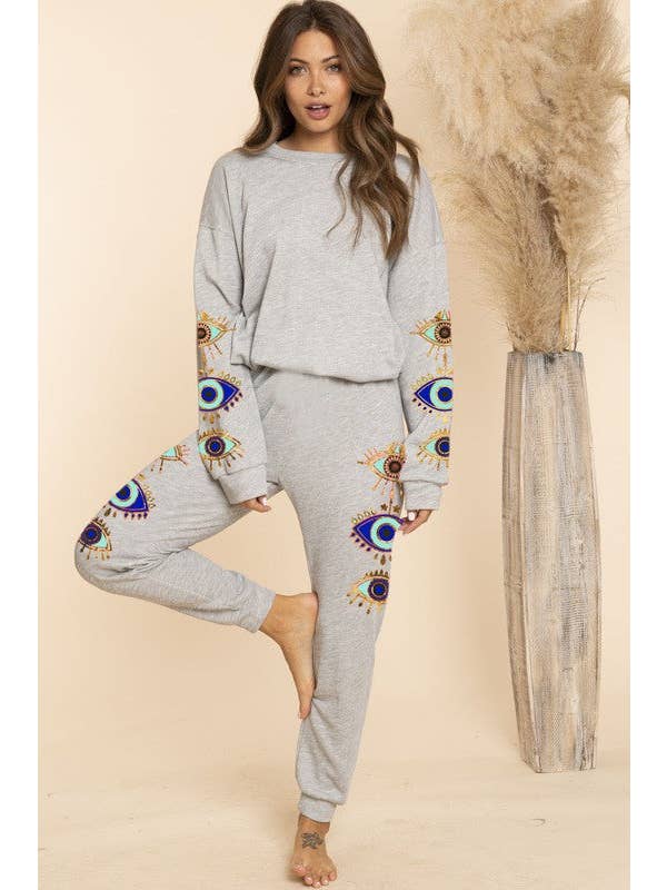 Shoes By Alexandria Brandao - Wholesale Lounge Sweatpants/Joggers - Women's - Heather Grey Evil Eye Jogger2
