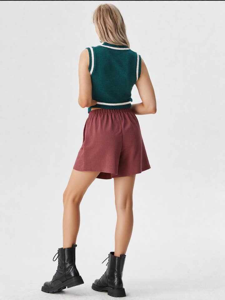 VERY J - Wholesale Skort - Women's - NP70121-Pleated Solid Corduroy Skort Shorts17