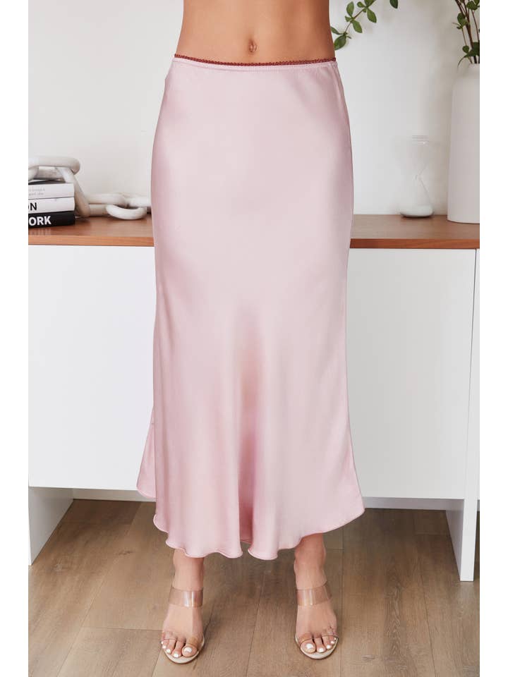 MILIO MILANO - Wholesale Skirt - Women's - SILKY SLIP SKIRT W/ LACE TRIM (9298/235110-DUSTY ROSE)