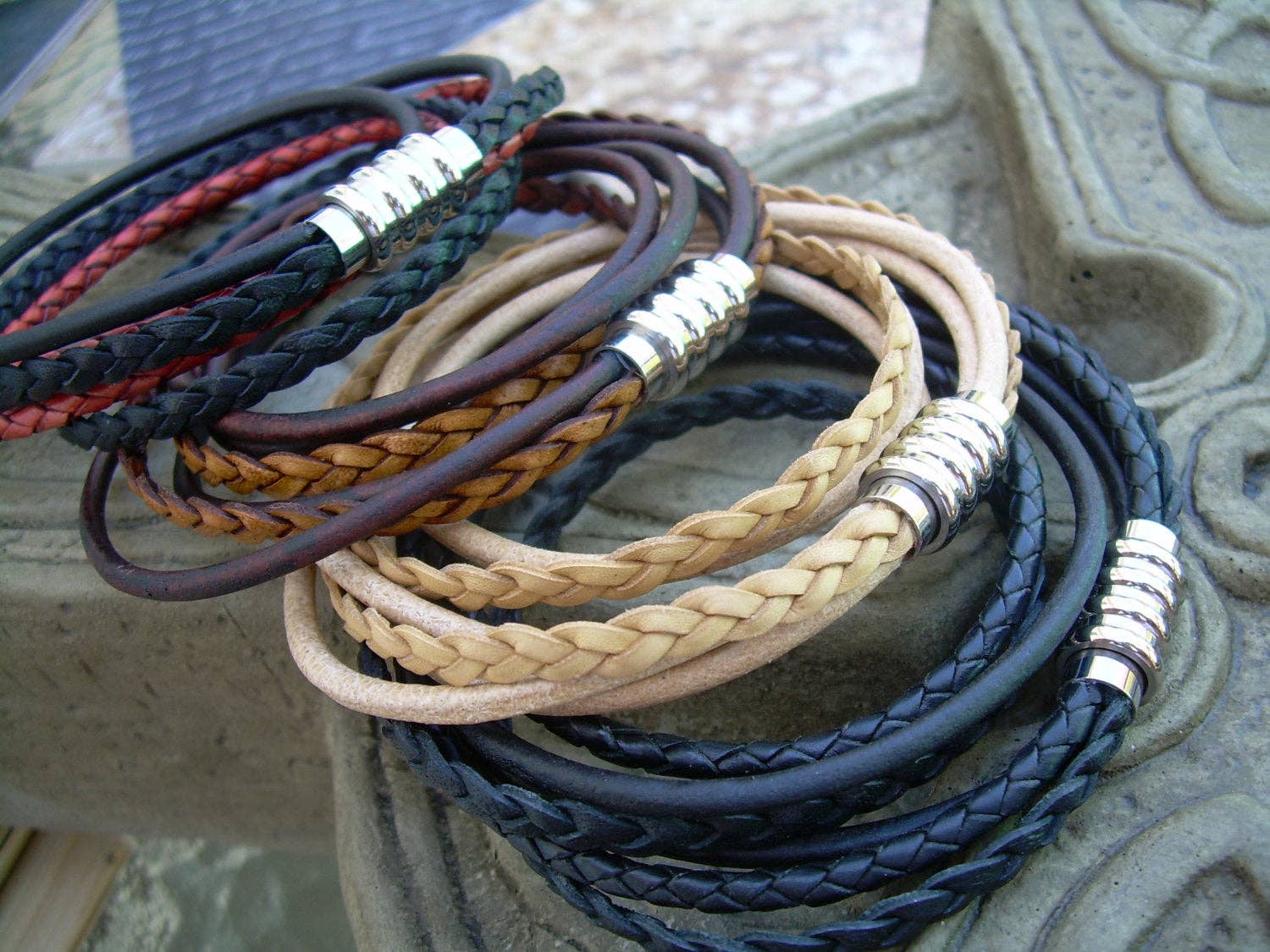 Urban Survival Gear USA - Wholesale Jewelry - Men's - Mens Leather Bracelet Stainless Steel Magnetic Clasp Mens Bracelets Leather Double Wrap Bracelet Fathers Day Gift Mens Jewelry Groomsmen2