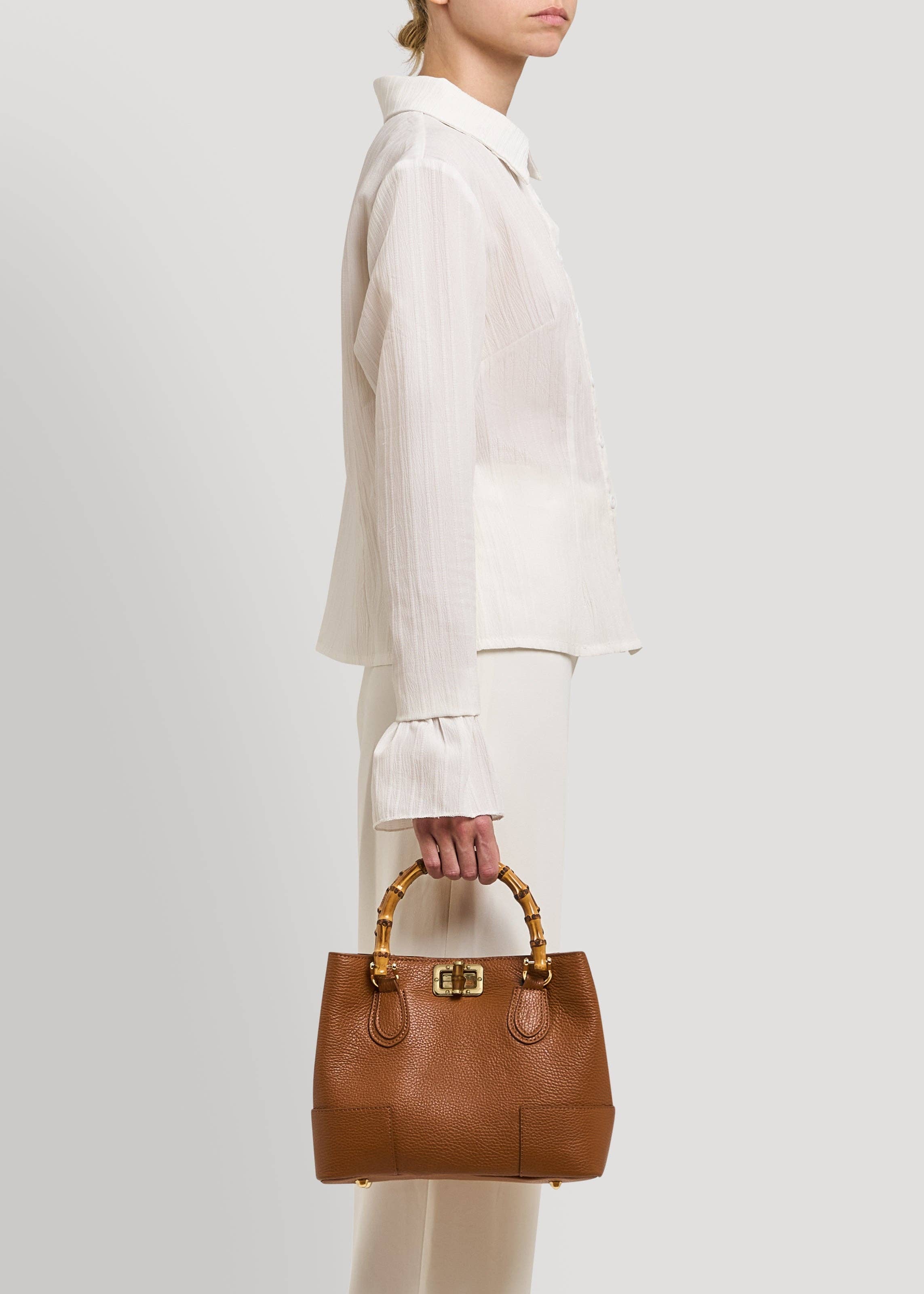 Voemièn - Vendita all'ingrosso Borsa con manico - Donna - Micro borsa Bamboo Babe in pelle Tan Dollar6