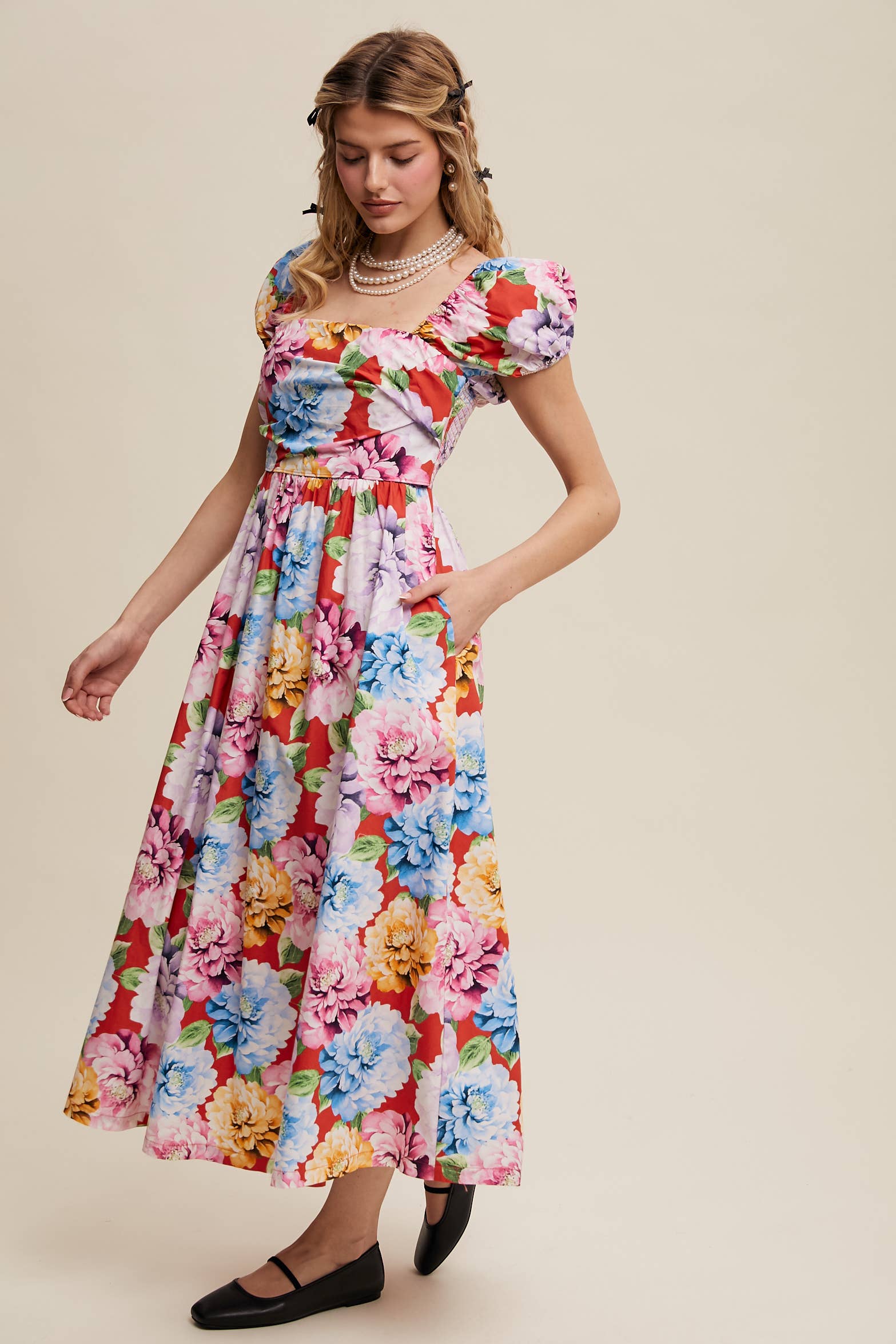 Listicle - Vendita all'ingrosso Vestito - Donna - Abito romantico a fiori con maniche a sbuffo16