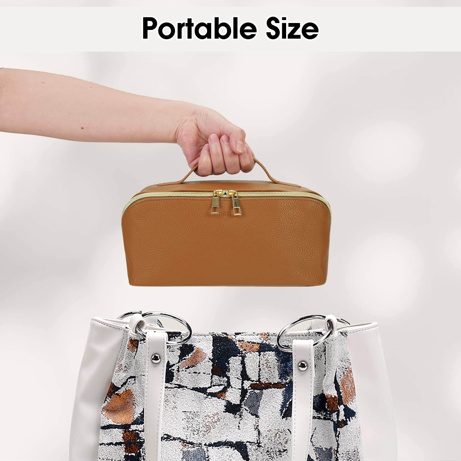 wandf - Venta al por mayor Bolsa para maquillaje - Bolsa de maquillaje de cuero vegano plana abierta, bolsa cosmética con cremallera4