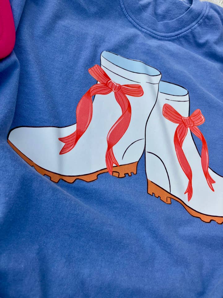 on the Bayou - Wholesale Screen Printed T-Shirt - Kids - Shrimp boots with bows shrimp t-shirtÂ