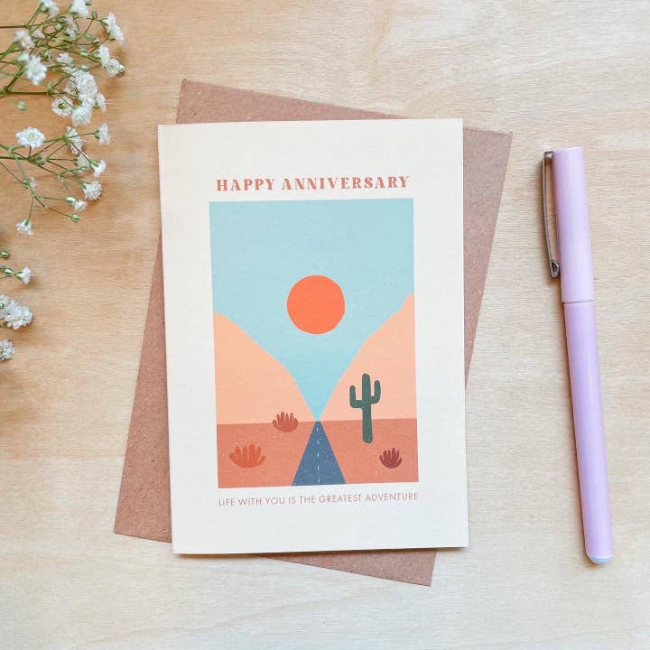 'Greatest Adventure Anniversary' Recycled Coffee Cup Card for wholesale by Coffee Cup Cards