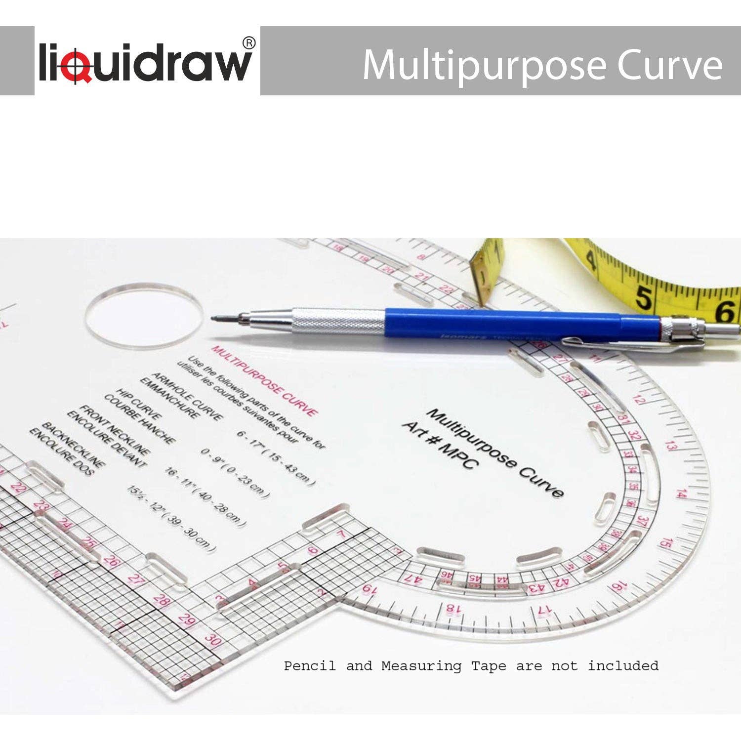 Liquidraw – wholesale Craft tool – Liquidraw 4 in 1 Multipurpose Curve Ruler Includes Armhole Curve Ruler, Hip Curve Ruler, Front Neckline & Back Neckline, Pattern Making Fashion Design Ruler - Imperial & Metric1