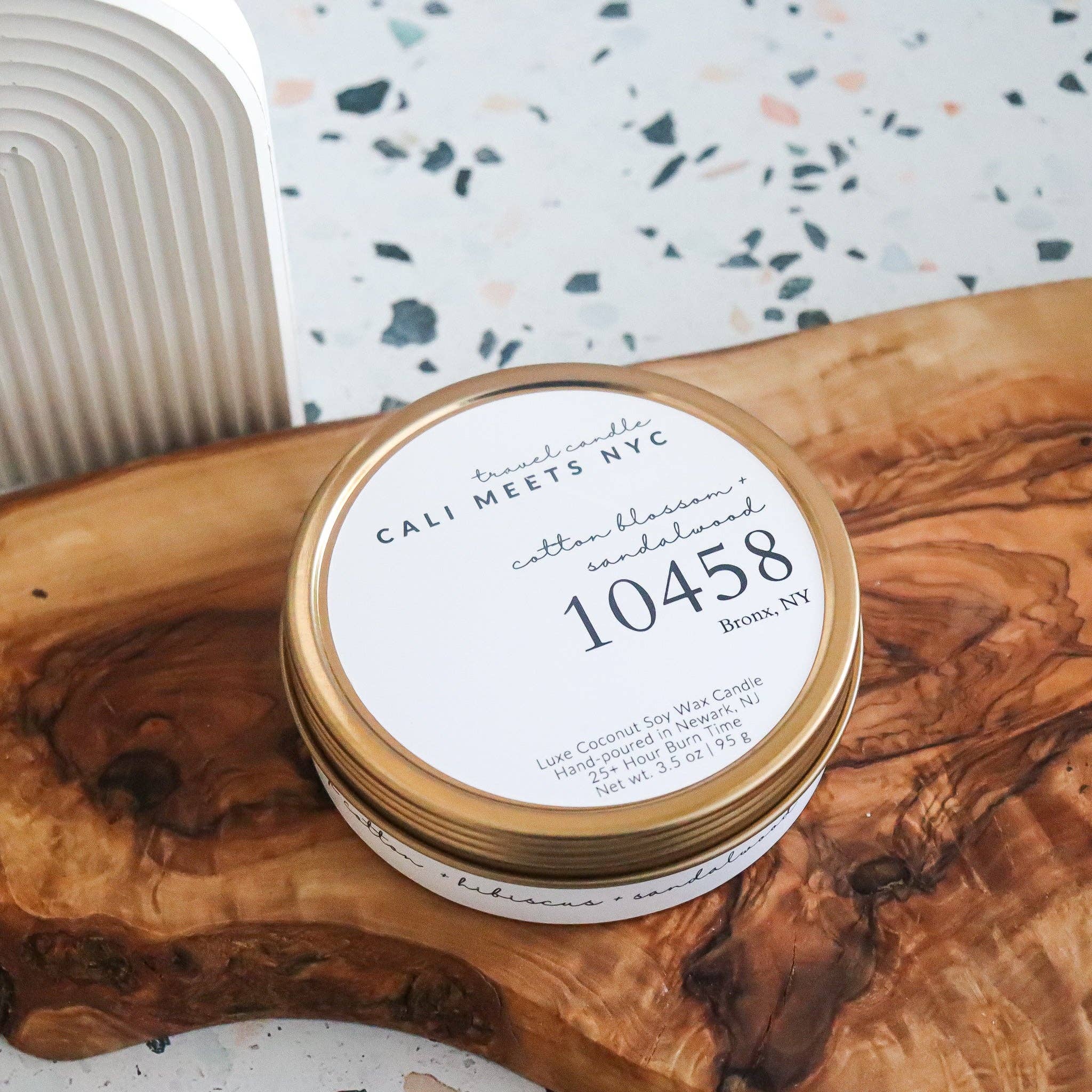 Cali Meets NYC - Wholesale Travel Candles - 10458, Cotton Blossom + Sandalwood Coconut Soy Candle Tin2