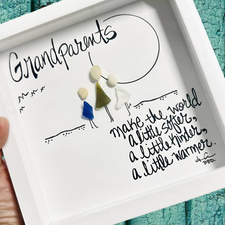 Grandparents World MINI - Sea Glass Art - 6x6 Framed for wholesale by Back Bay Designs