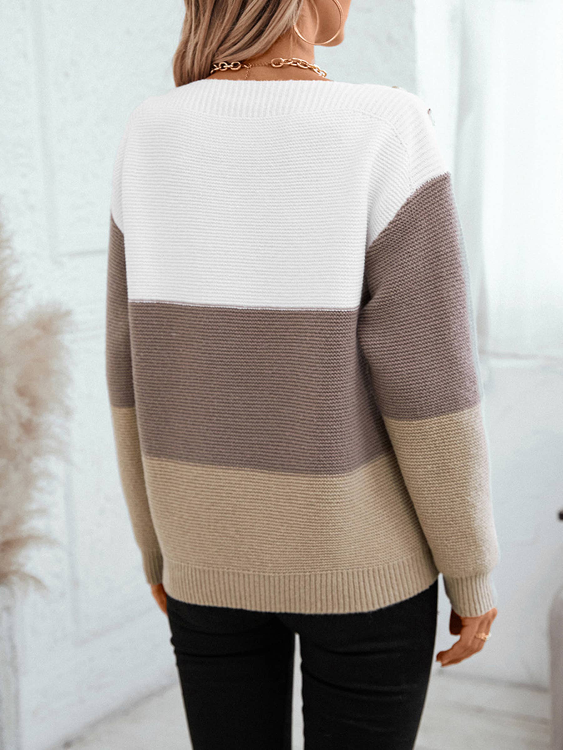 Wholesalesir - Wholesale Knit Sweater - Women's - Loose Button Patchwork Contrasting Sweater4