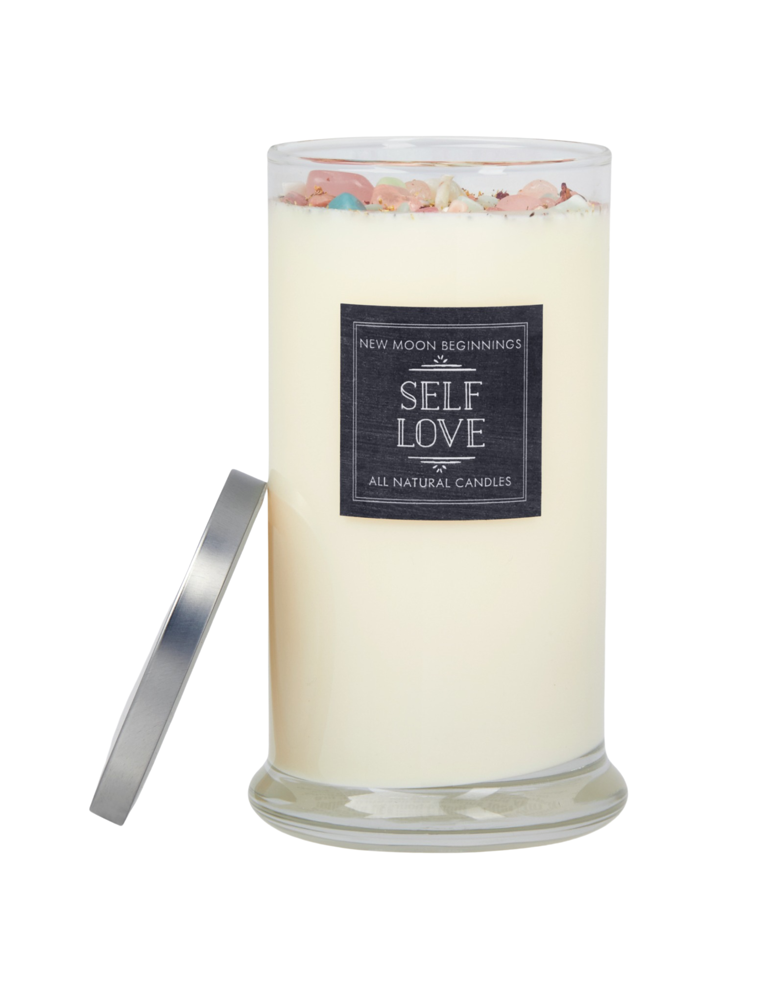 New Moon Beginnings - Wholesale Jar/Filled Candle - Self Love Candle - Dried Flower, Herb, & Crystal Candles1