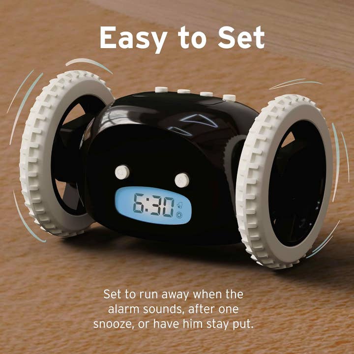 Clocky - Wholesale Alarm Clock - Loud Alarm Clock on Wheels for Heavy Sleepers (Black)4