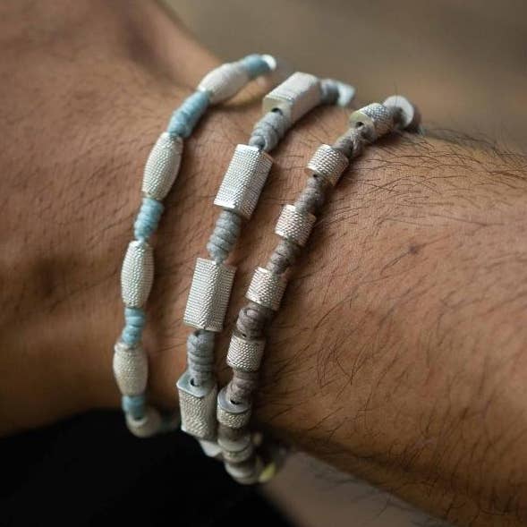 Bracelet for men with sterling silver elements for wholesale by Aline Bassani