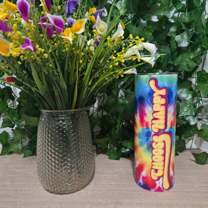 Rainbow Groovy Tye Dye "Choose Happy" Tumbler for wholesale by Vegas Custom Creations