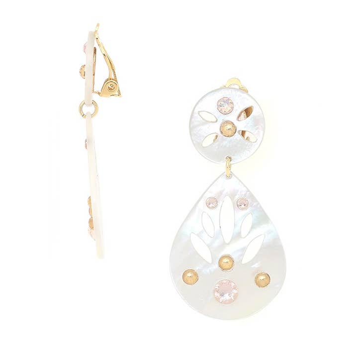 ANGELIQUE örhängen clips droppformad pärlemor med öppet mönster för wholesale av Franck Herval