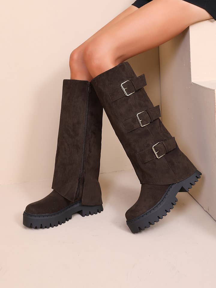High boots with lug sole and triple straps WZ-112 for wholesale by Joia Paris