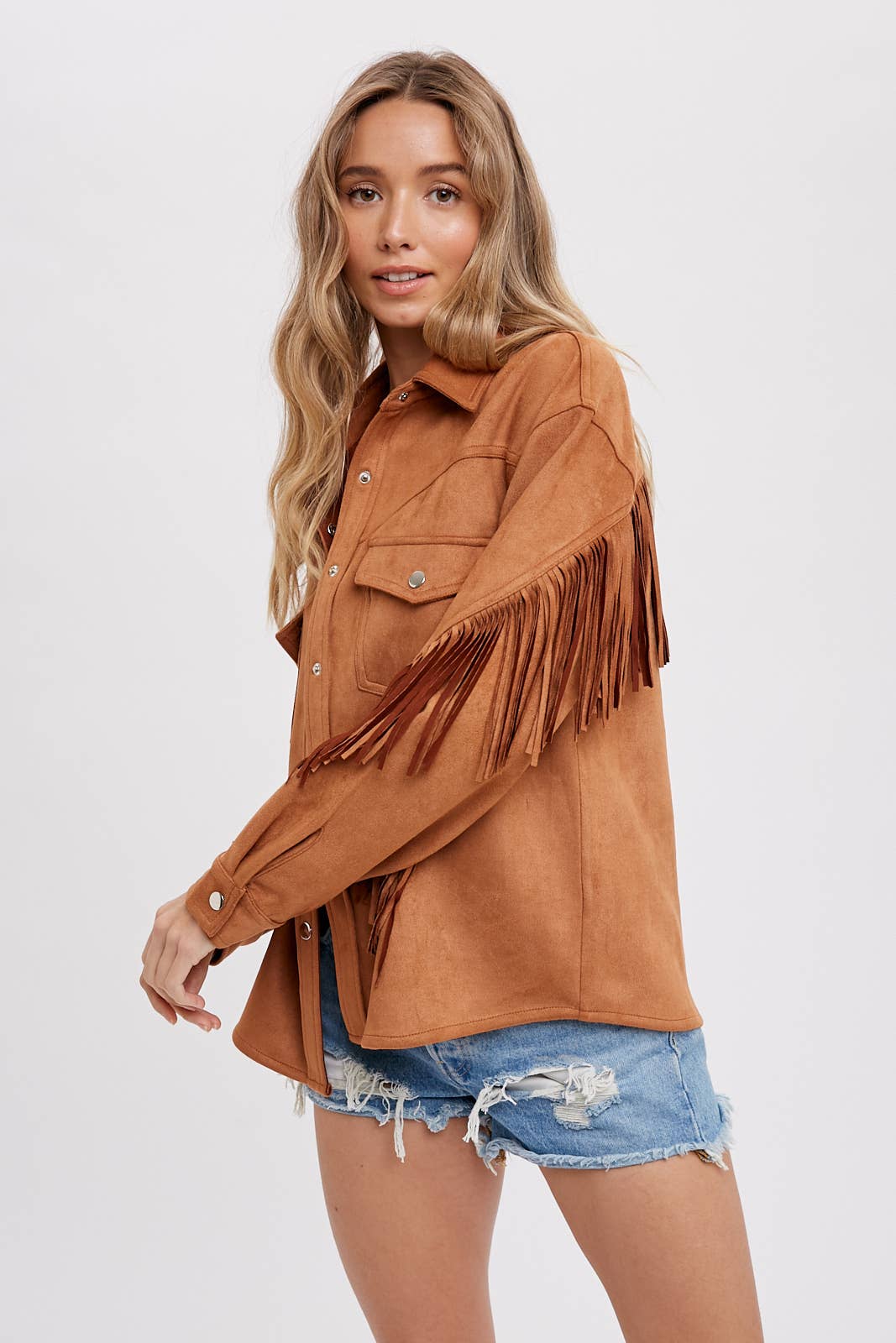 Bluivy - Wholesale Shirt Jacket/Shacket - Women's - VEGAN SUEDE FRINGED SHACKET19